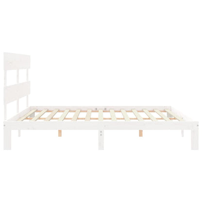 Bedframe met hoofdbord massief hout wit Super King Size 180 x 200 cm Wit met hoofdbord