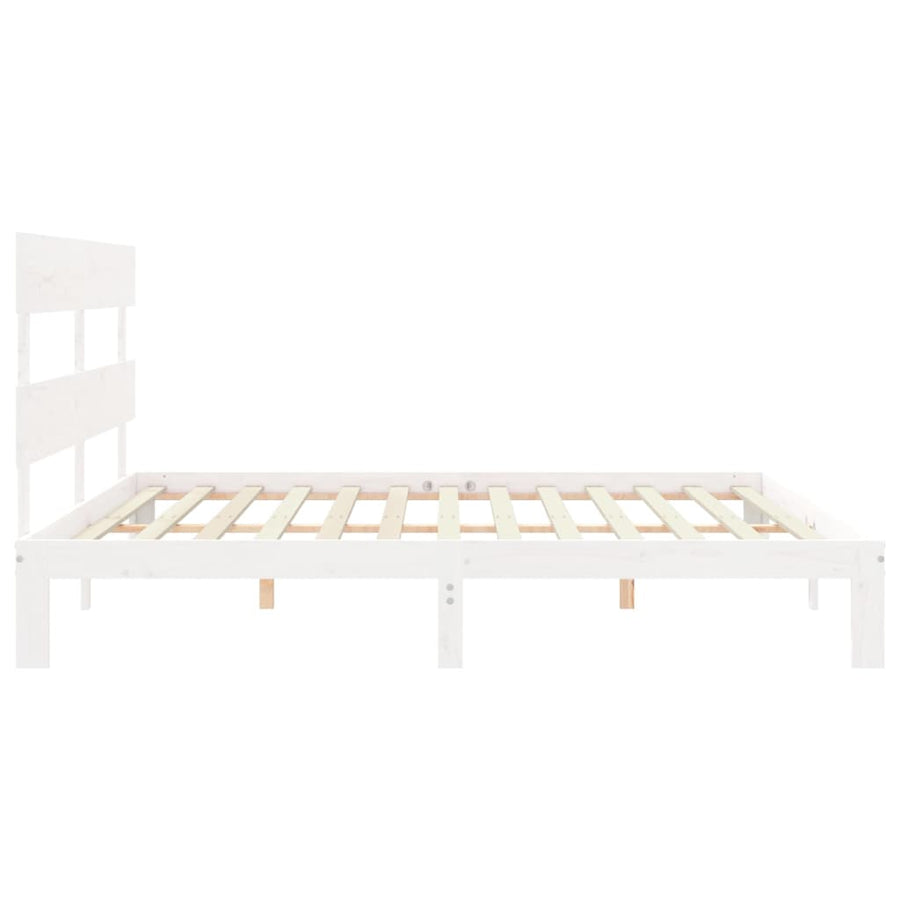 Bedframe met hoofdbord massief hout wit Super King Size 180 x 200 cm Wit met hoofdbord