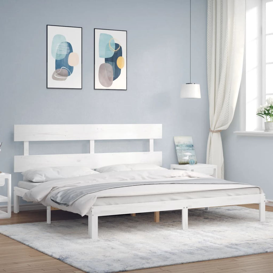 Bedframe met hoofdbord massief hout wit Super King Size 180 x 200 cm Wit met hoofdbord