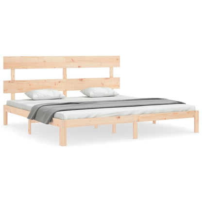 Bedframe met hoofdbord massief hout 200x200 cm 200 x 200 cm Naturel met hoofdbord