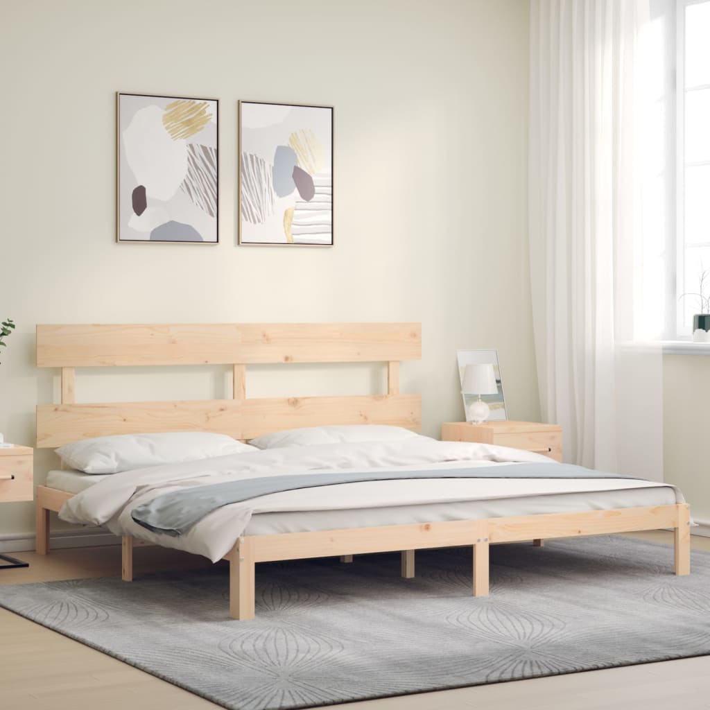 Bedframe met hoofdbord massief hout 200x200 cm 200 x 200 cm Naturel met hoofdbord