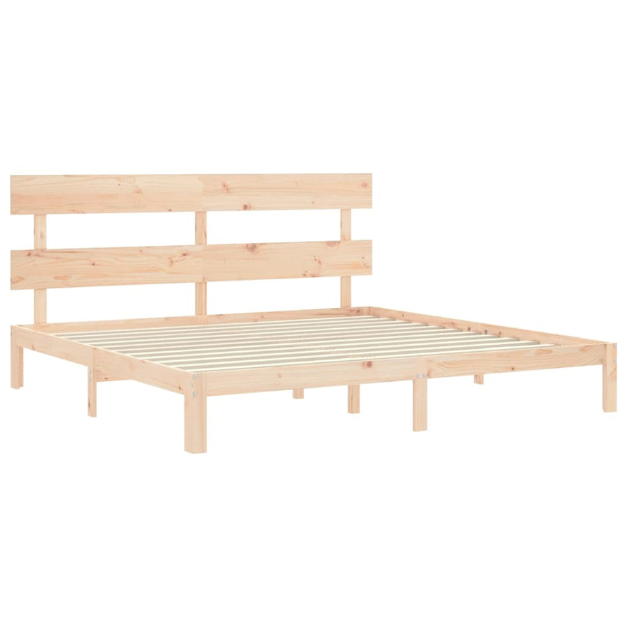 Bedframe met hoofdbord massief hout 200x200 cm 200 x 200 cm Naturel met hoofdbord