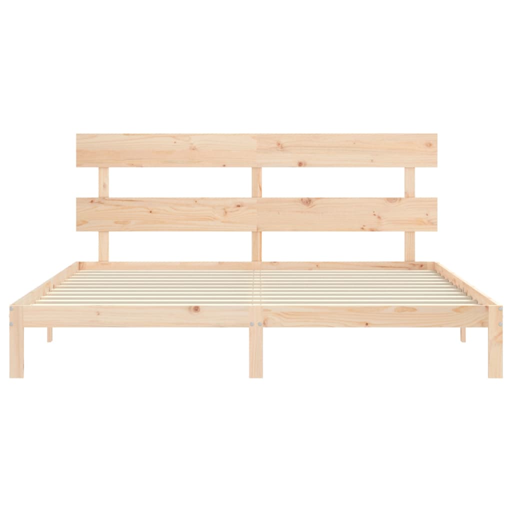 Bedframe met hoofdbord massief hout 200x200 cm 200 x 200 cm Naturel met hoofdbord