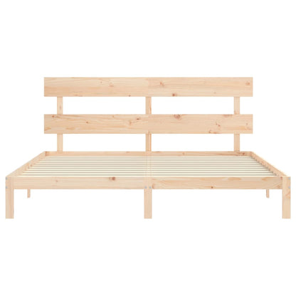 Bedframe met hoofdbord massief hout 200x200 cm 200 x 200 cm Naturel met hoofdbord