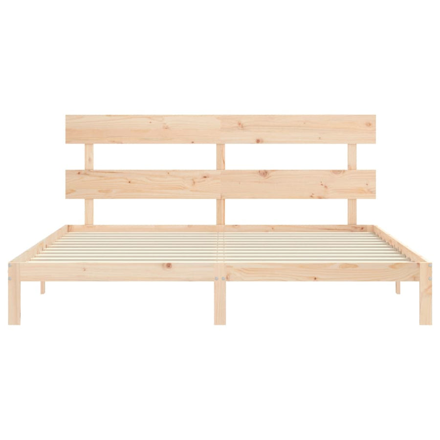 Bedframe met hoofdbord massief hout 200x200 cm 200 x 200 cm Naturel met hoofdbord