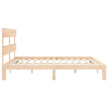 Bedframe met hoofdbord massief hout 200x200 cm 200 x 200 cm Naturel met hoofdbord