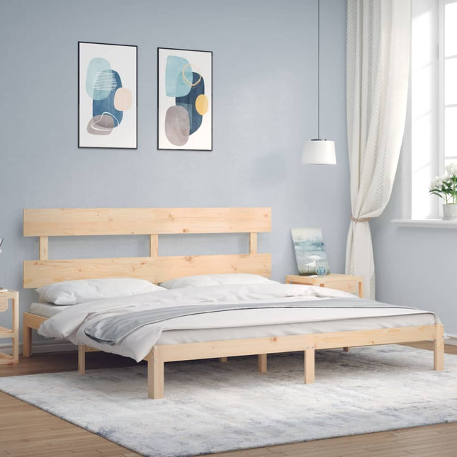 Bedframe met hoofdbord massief hout 200x200 cm 200 x 200 cm Naturel met hoofdbord