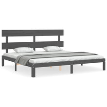 Bedframe met hoofdbord massief hout grijs 200x200 cm 200 x 200 cm Grijs met hoofdbord
