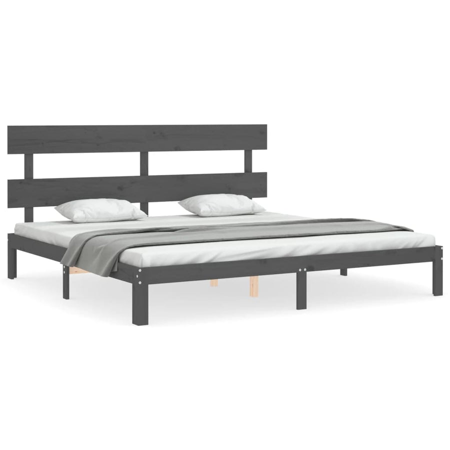 Bedframe met hoofdbord massief hout grijs 200x200 cm 200 x 200 cm Grijs met hoofdbord
