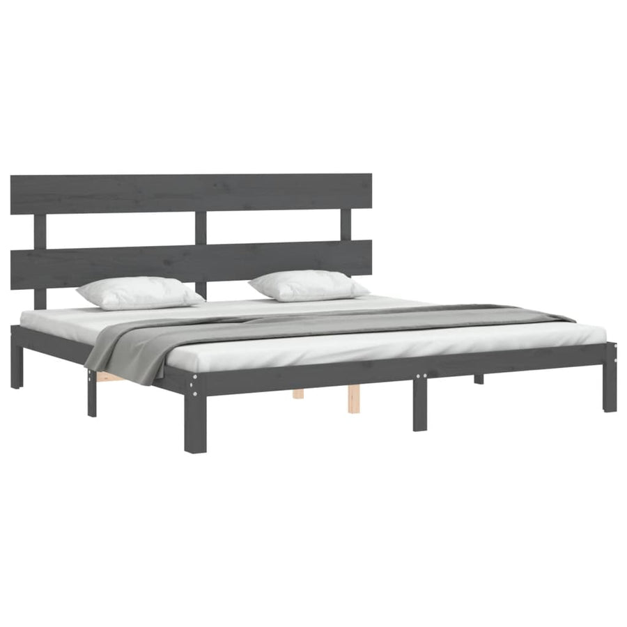 Bedframe met hoofdbord massief hout grijs 200x200 cm 200 x 200 cm Grijs met hoofdbord