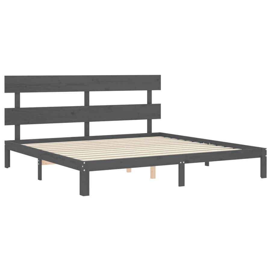 Bedframe met hoofdbord massief hout grijs 200x200 cm 200 x 200 cm Grijs met hoofdbord