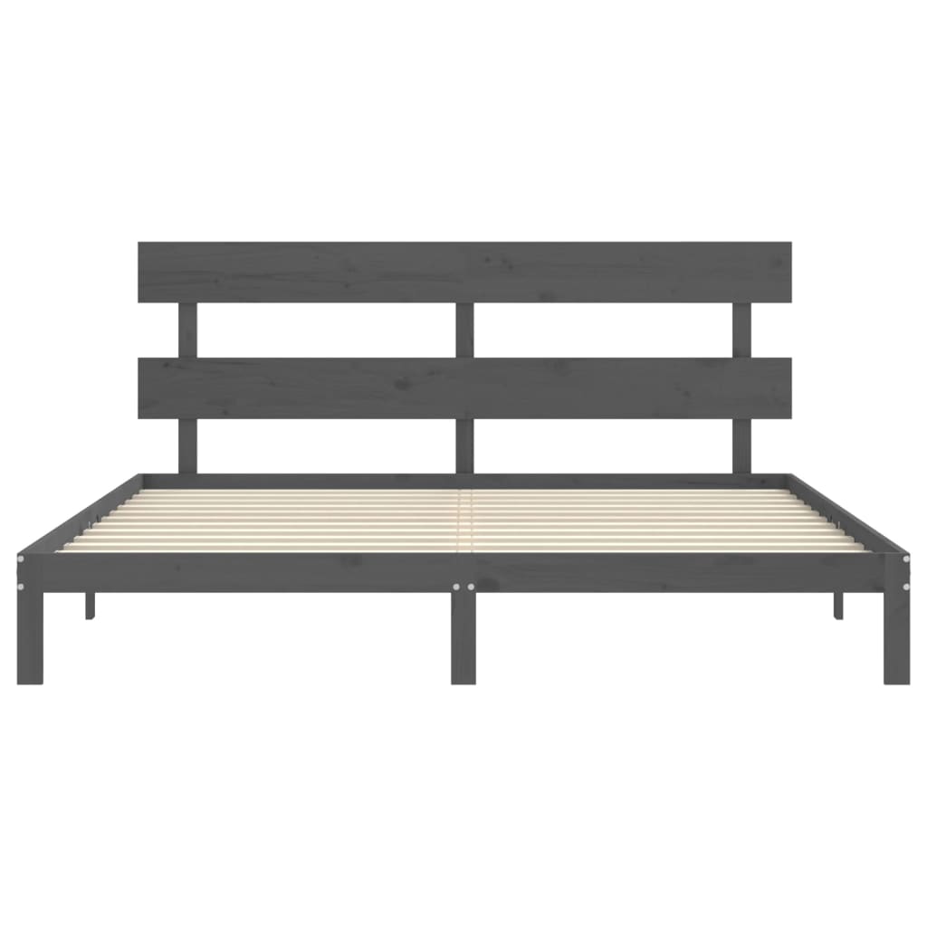 Bedframe met hoofdbord massief hout grijs 200x200 cm 200 x 200 cm Grijs met hoofdbord