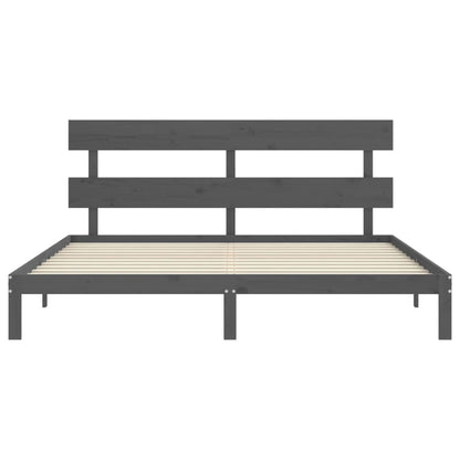 Bedframe met hoofdbord massief hout grijs 200x200 cm 200 x 200 cm Grijs met hoofdbord