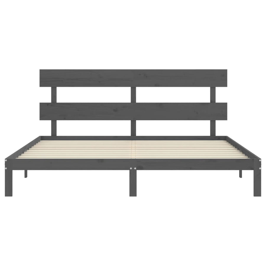 Bedframe met hoofdbord massief hout grijs 200x200 cm 200 x 200 cm Grijs met hoofdbord