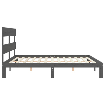 Bedframe met hoofdbord massief hout grijs 200x200 cm 200 x 200 cm Grijs met hoofdbord