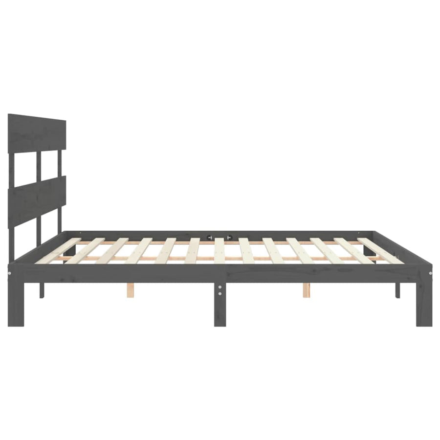 Bedframe met hoofdbord massief hout grijs 200x200 cm 200 x 200 cm Grijs met hoofdbord