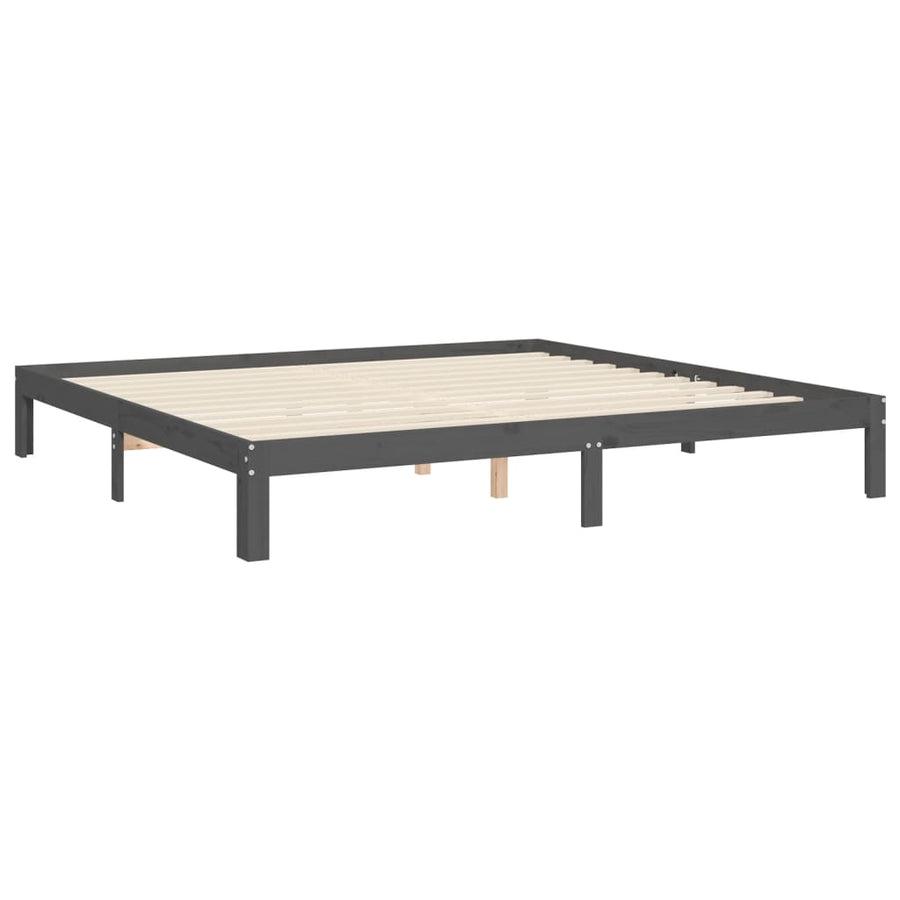 Bedframe met hoofdbord massief hout grijs 200x200 cm 200 x 200 cm Grijs met hoofdbord