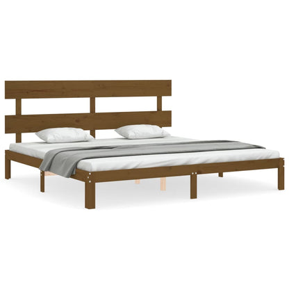 Bedframe met hoofdbord massief hout honingbruin 200x200 cm 200 x 200 cm Honingbruin met hoofdbord