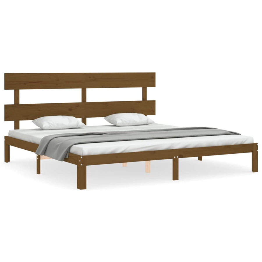 Bedframe met hoofdbord massief hout honingbruin 200x200 cm 200 x 200 cm Honingbruin met hoofdbord