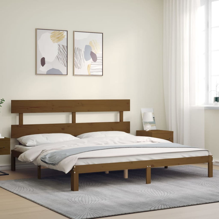 Bedframe met hoofdbord massief hout honingbruin 200x200 cm 200 x 200 cm Honingbruin met hoofdbord
