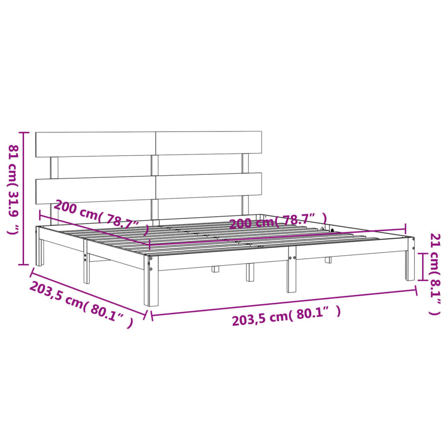 Bedframe met hoofdbord massief hout honingbruin 200x200 cm 200 x 200 cm Honingbruin met hoofdbord