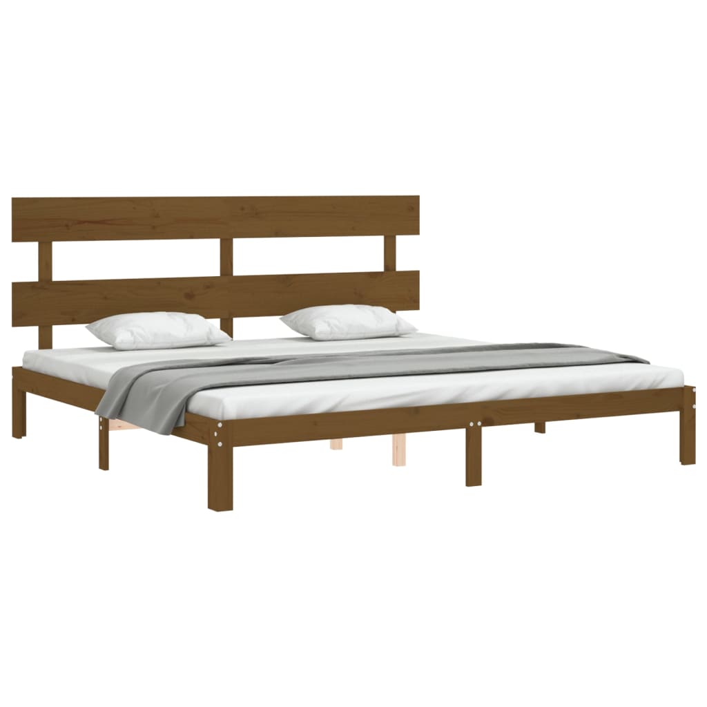 Bedframe met hoofdbord massief hout honingbruin 200x200 cm 200 x 200 cm Honingbruin met hoofdbord