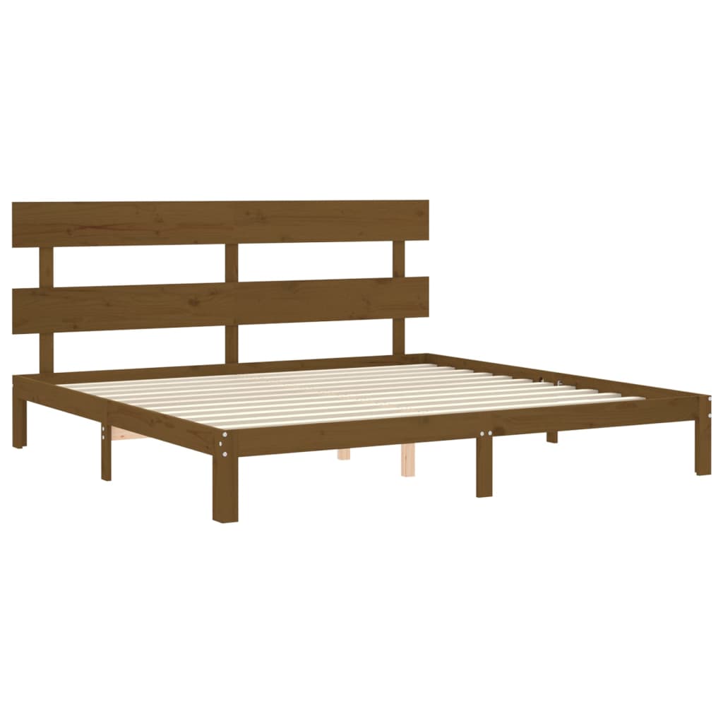 Bedframe met hoofdbord massief hout honingbruin 200x200 cm 200 x 200 cm Honingbruin met hoofdbord