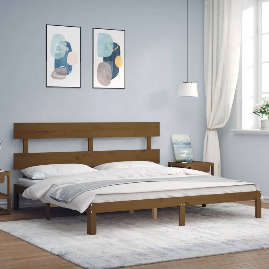 Bedframe met hoofdbord massief hout honingbruin 200x200 cm 200 x 200 cm Honingbruin met hoofdbord