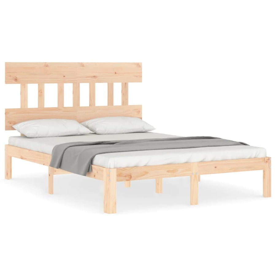 Bedframe met hoofdbord massief hout 4FT Small Double 120 x 190 cm Naturel met hoofdbord