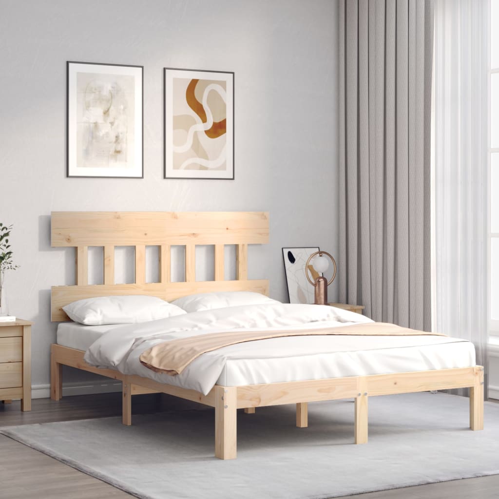 Bedframe met hoofdbord massief hout 4FT Small Double 120 x 190 cm Naturel met hoofdbord