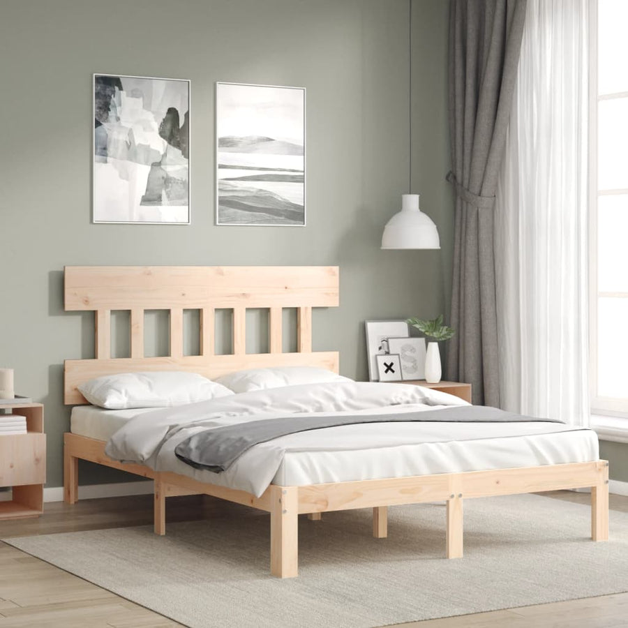 Bedframe met hoofdbord massief hout 4FT Small Double 120 x 190 cm Naturel met hoofdbord