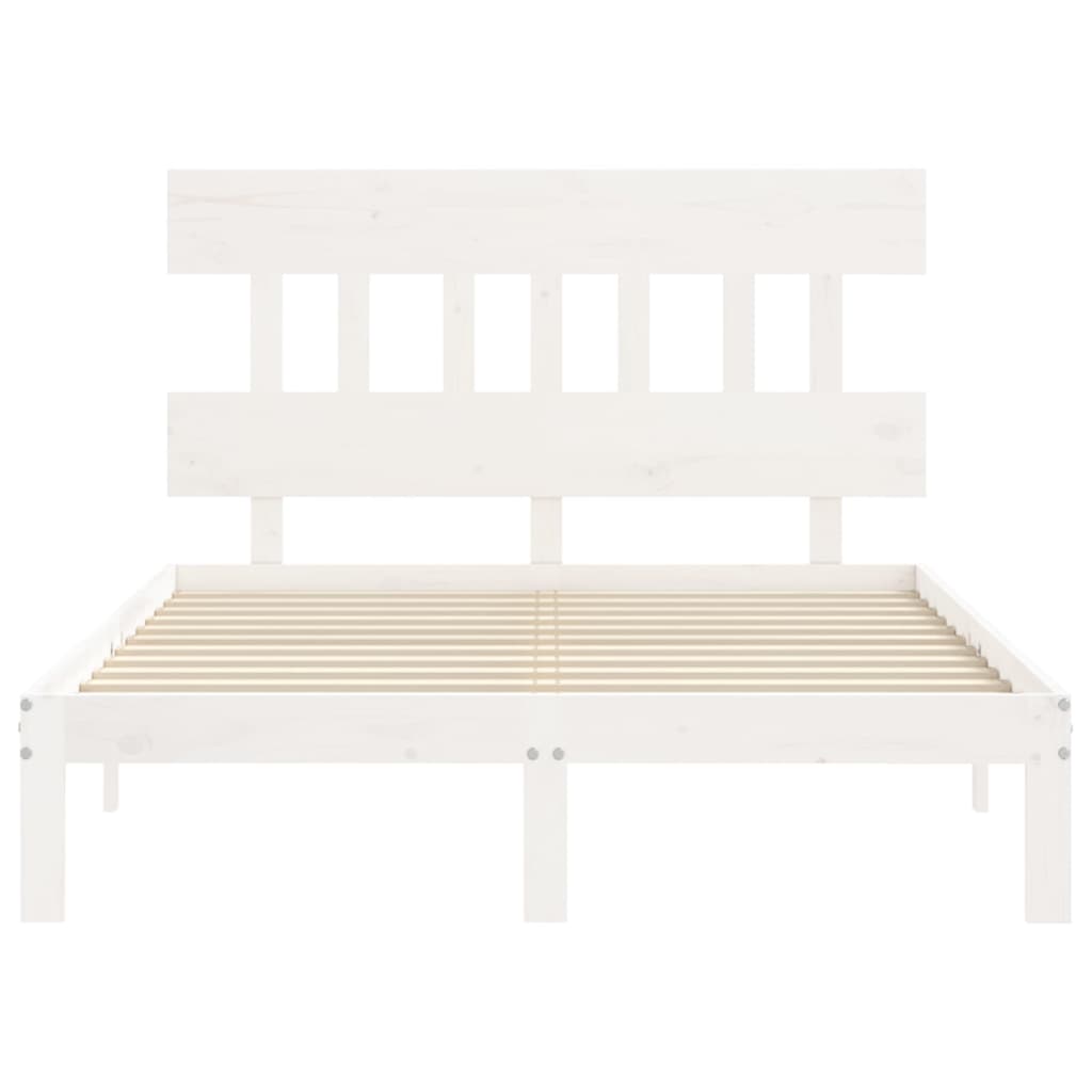 Bedframe met hoofdbord massief hout wit 4FT Small Double 120 x 190 cm Wit met hoofdbord