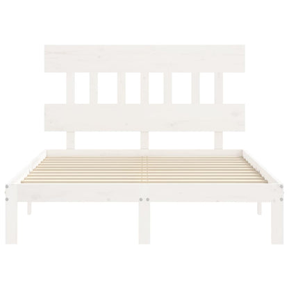 Bedframe met hoofdbord massief hout wit 4FT Small Double 120 x 190 cm Wit met hoofdbord