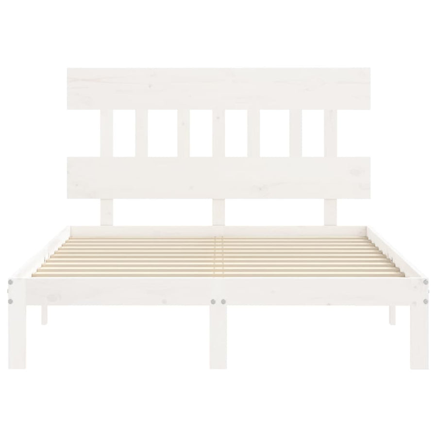 Bedframe met hoofdbord massief hout wit 4FT Small Double 120 x 190 cm Wit met hoofdbord
