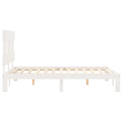 Bedframe met hoofdbord massief hout wit 4FT Small Double 120 x 190 cm Wit met hoofdbord