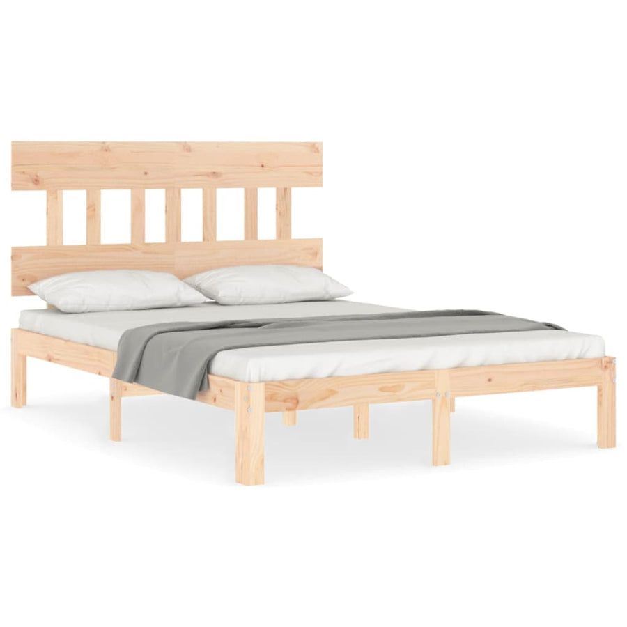Bedframe met hoofdbord massief hout 140x190 cm 140 x 190 cm Naturel met hoofdbord