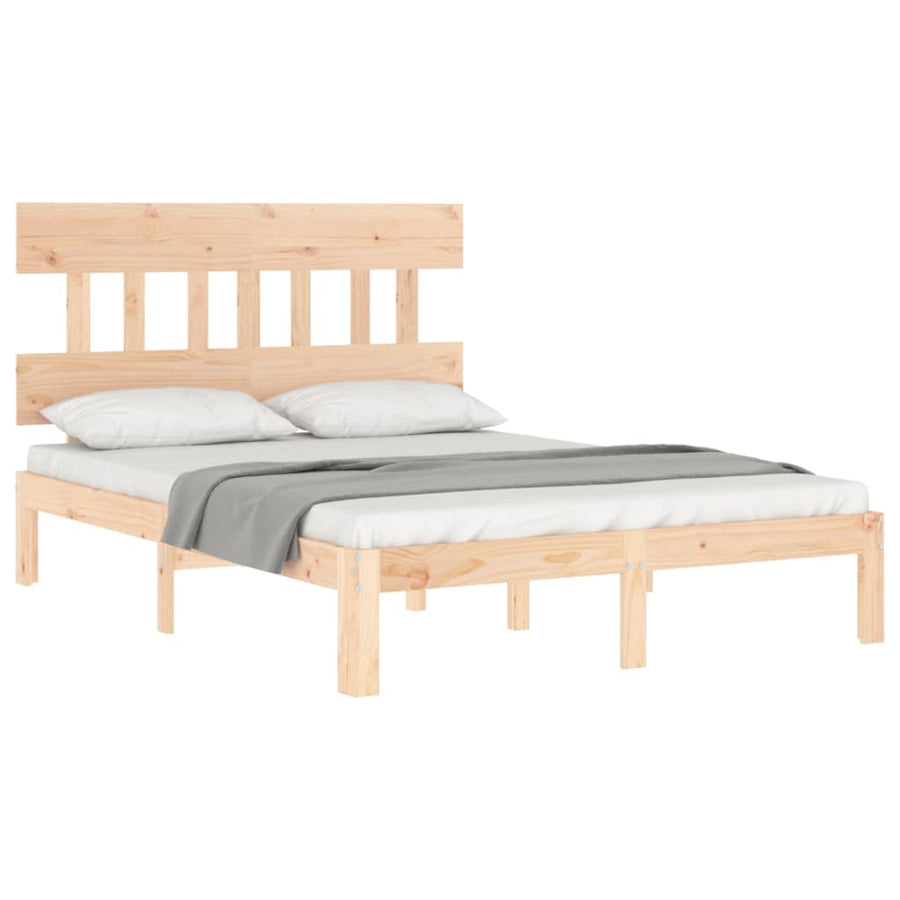 Bedframe met hoofdbord massief hout 140x190 cm 140 x 190 cm Naturel met hoofdbord