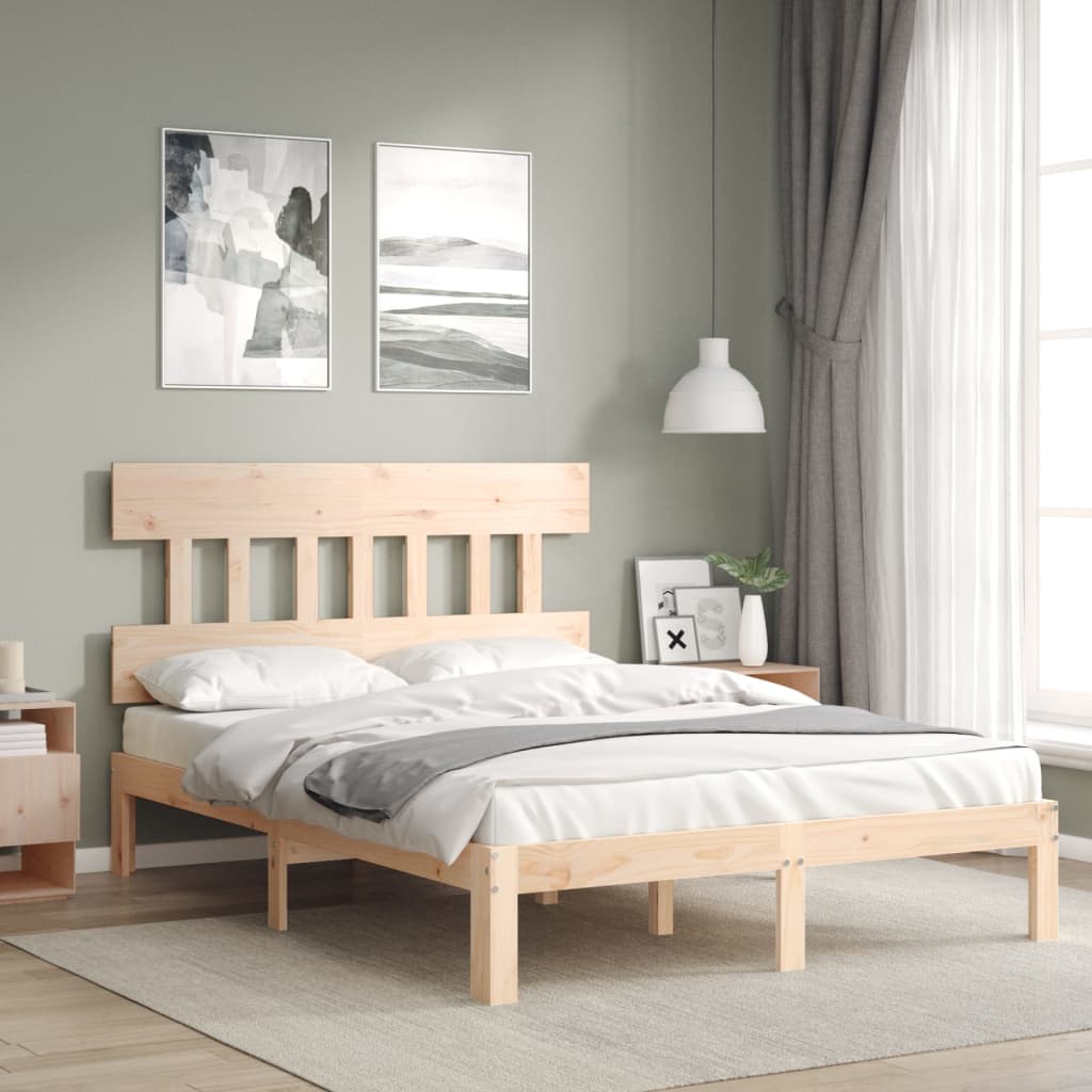 Bedframe met hoofdbord massief hout 140x190 cm 140 x 190 cm Naturel met hoofdbord