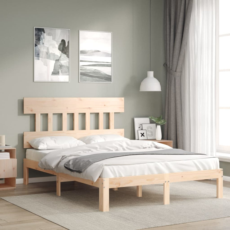 Bedframe met hoofdbord massief hout 140x190 cm 140 x 190 cm Naturel met hoofdbord