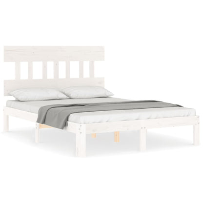 Bedframe met hoofdbord massief hout wit 140x190 cm 140 x 190 cm Wit met hoofdbord