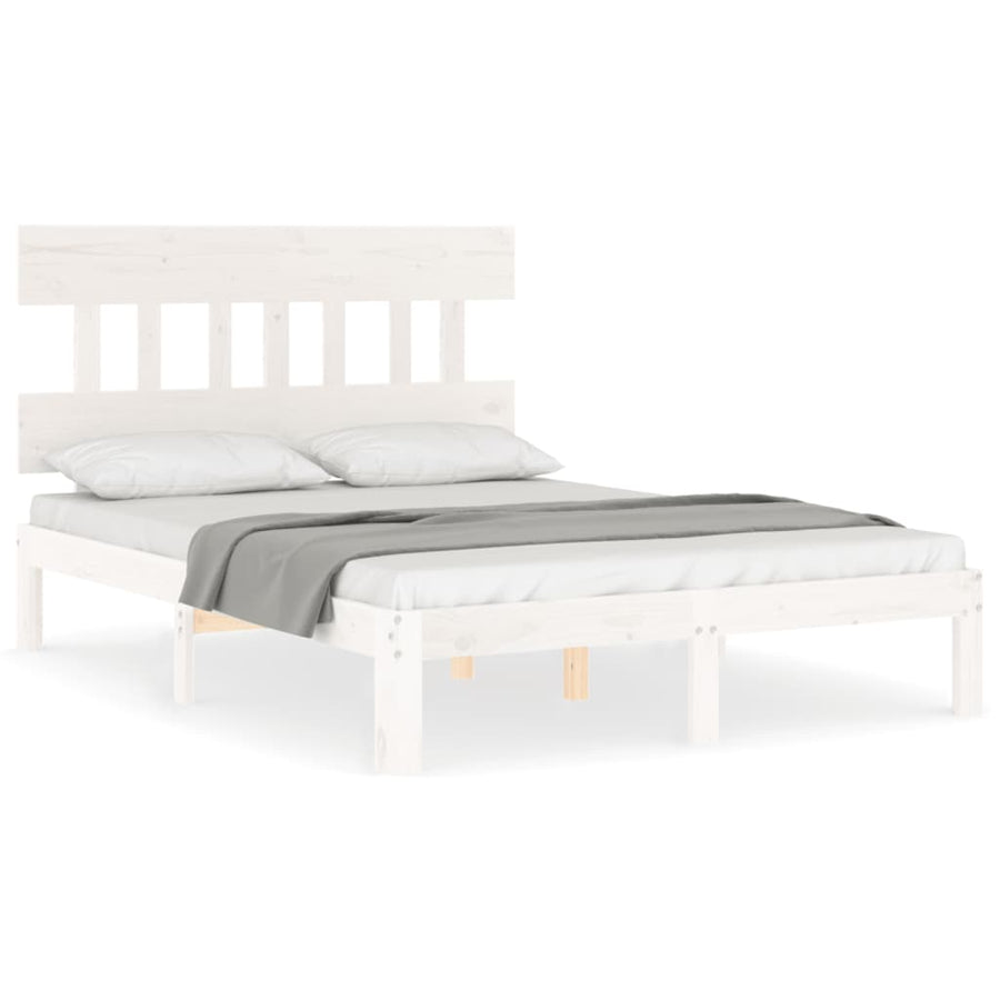 Bedframe met hoofdbord massief hout wit 140x190 cm 140 x 190 cm Wit met hoofdbord