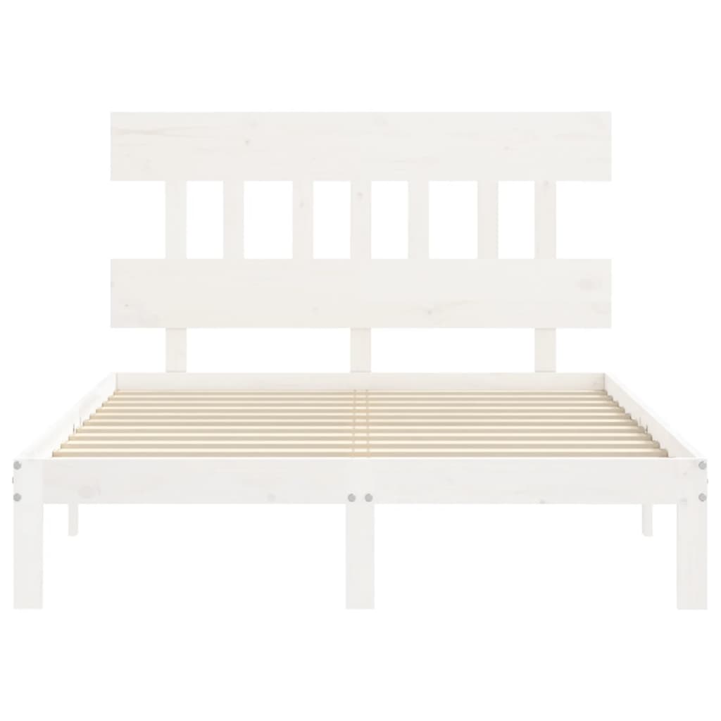 Bedframe met hoofdbord massief hout wit 140x190 cm 140 x 190 cm Wit met hoofdbord