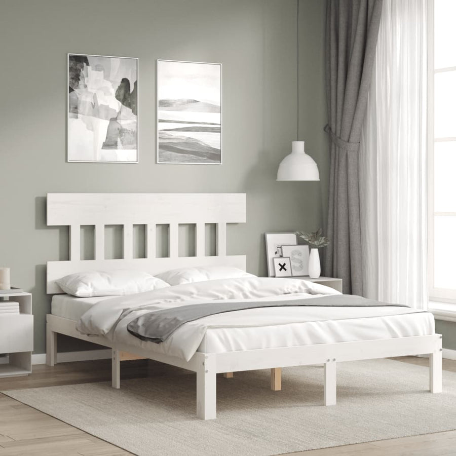 Bedframe met hoofdbord massief hout wit 140x190 cm 140 x 190 cm Wit met hoofdbord