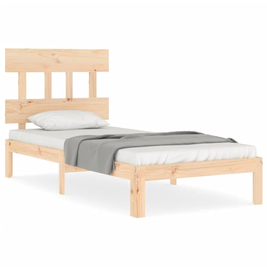 Bedframe met hoofdbord massief hout 90x200 cm 90 x 200 cm Naturel met hoofdbord