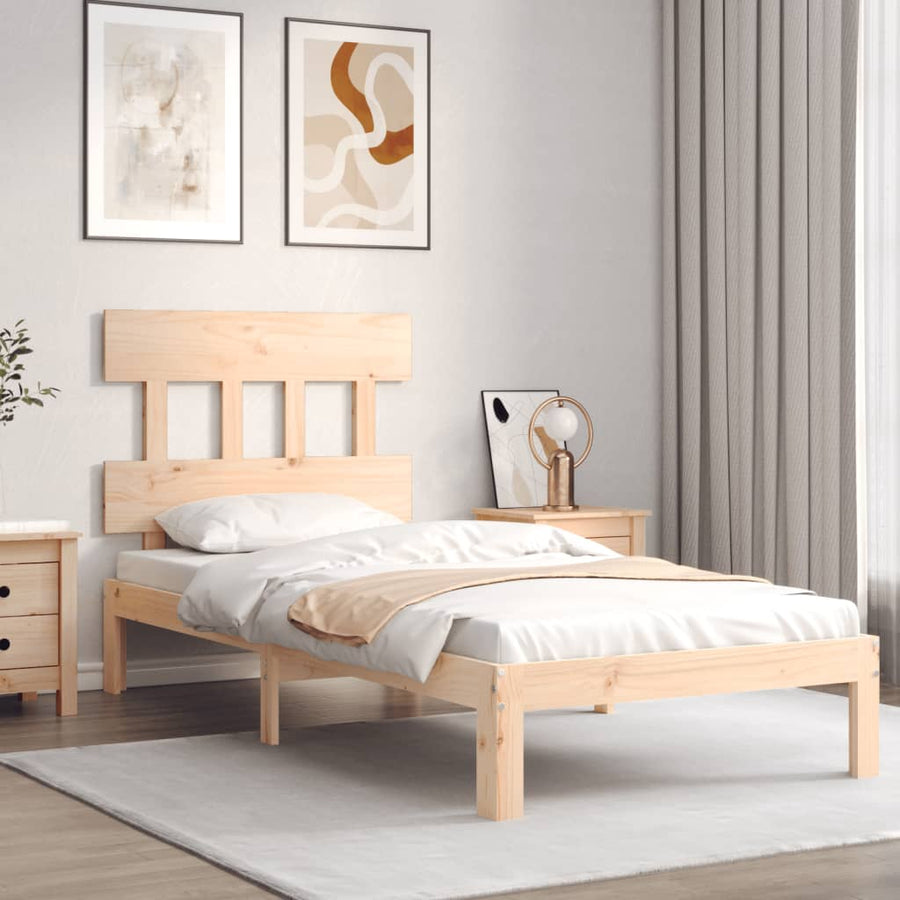 Bedframe met hoofdbord massief hout 90x200 cm 90 x 200 cm Naturel met hoofdbord