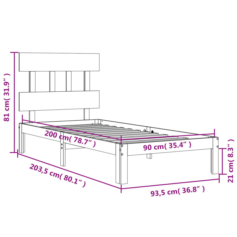 Bedframe met hoofdbord massief hout 90x200 cm 90 x 200 cm Naturel met hoofdbord
