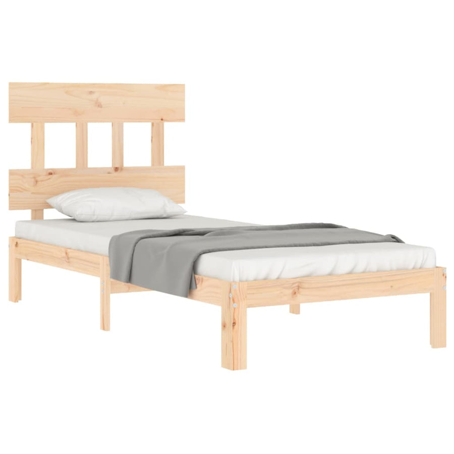 Bedframe met hoofdbord massief hout 90x200 cm 90 x 200 cm Naturel met hoofdbord