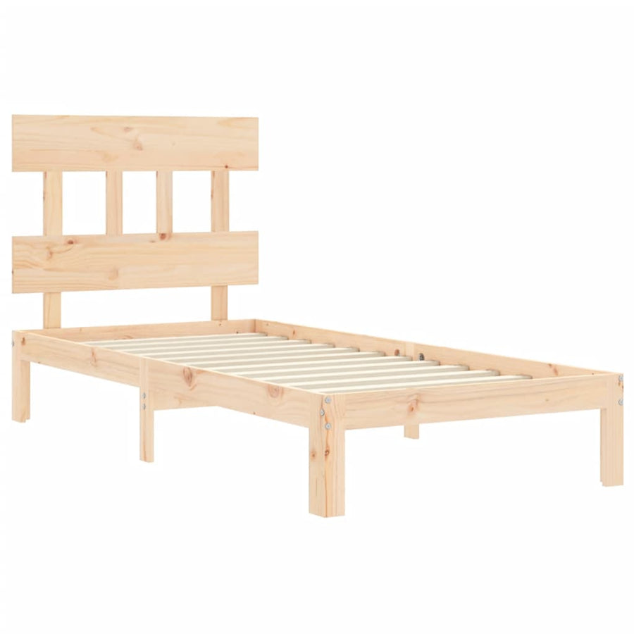 Bedframe met hoofdbord massief hout 90x200 cm 90 x 200 cm Naturel met hoofdbord