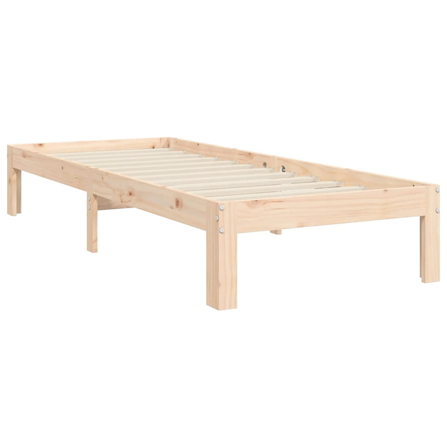 Bedframe met hoofdbord massief hout 90x200 cm 90 x 200 cm Naturel met hoofdbord