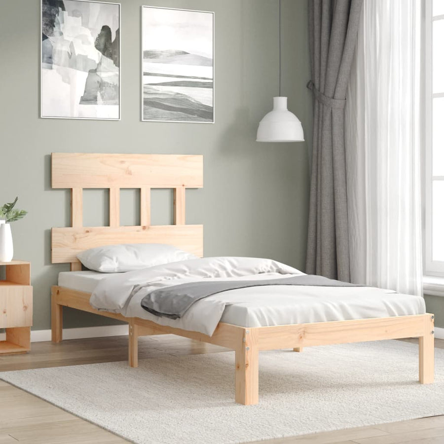 Bedframe met hoofdbord massief hout 90x200 cm 90 x 200 cm Naturel met hoofdbord